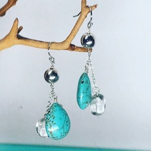 Turquoise and Silver Drop Dangle Earrings
